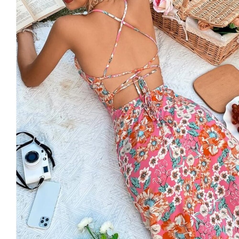 Floral print, backless draped sizeM